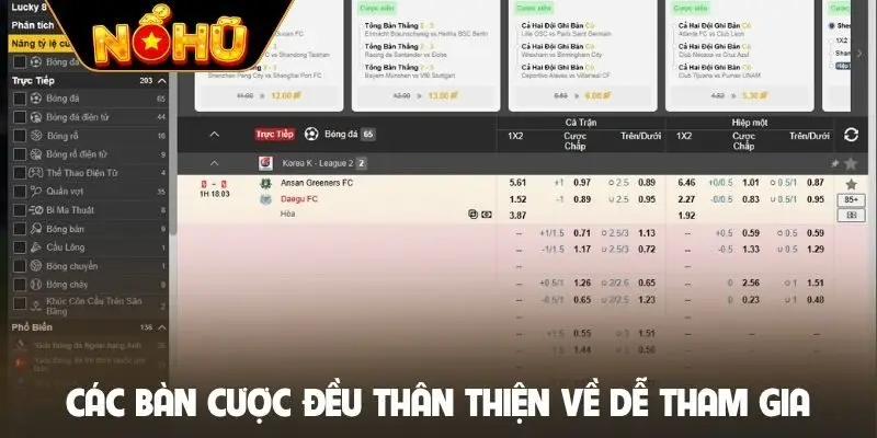Các bàn cược đều thân thiện về dễ tham gia